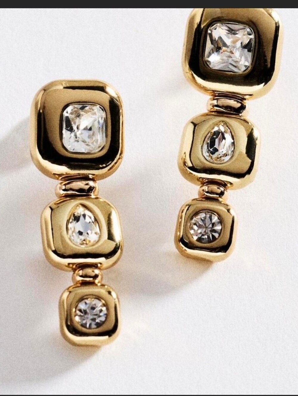 NWOT! Anthropologie, Bezel Crystal Square Drop Earrings, Gold, MSRP $44